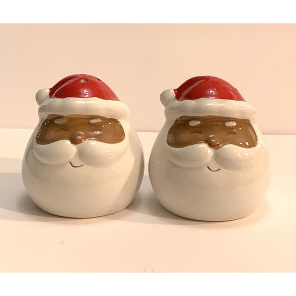 Peppermint Lane Smiling Santa Salt & Pepper Shakers Brown Red White Set of 2 - Picture 2 of 12